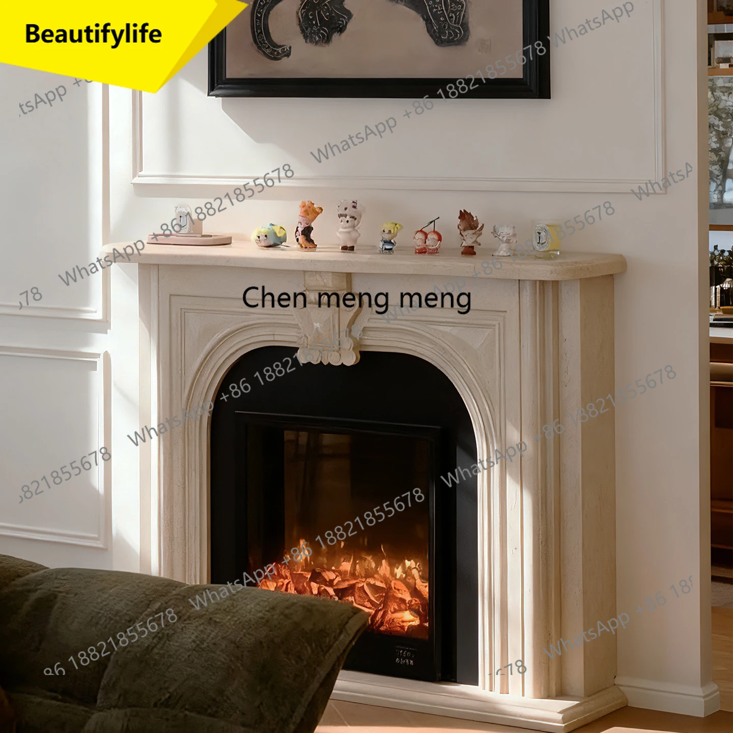 02M Marble fireplace living room decorative cabinet stone carving white marble French natural mantel