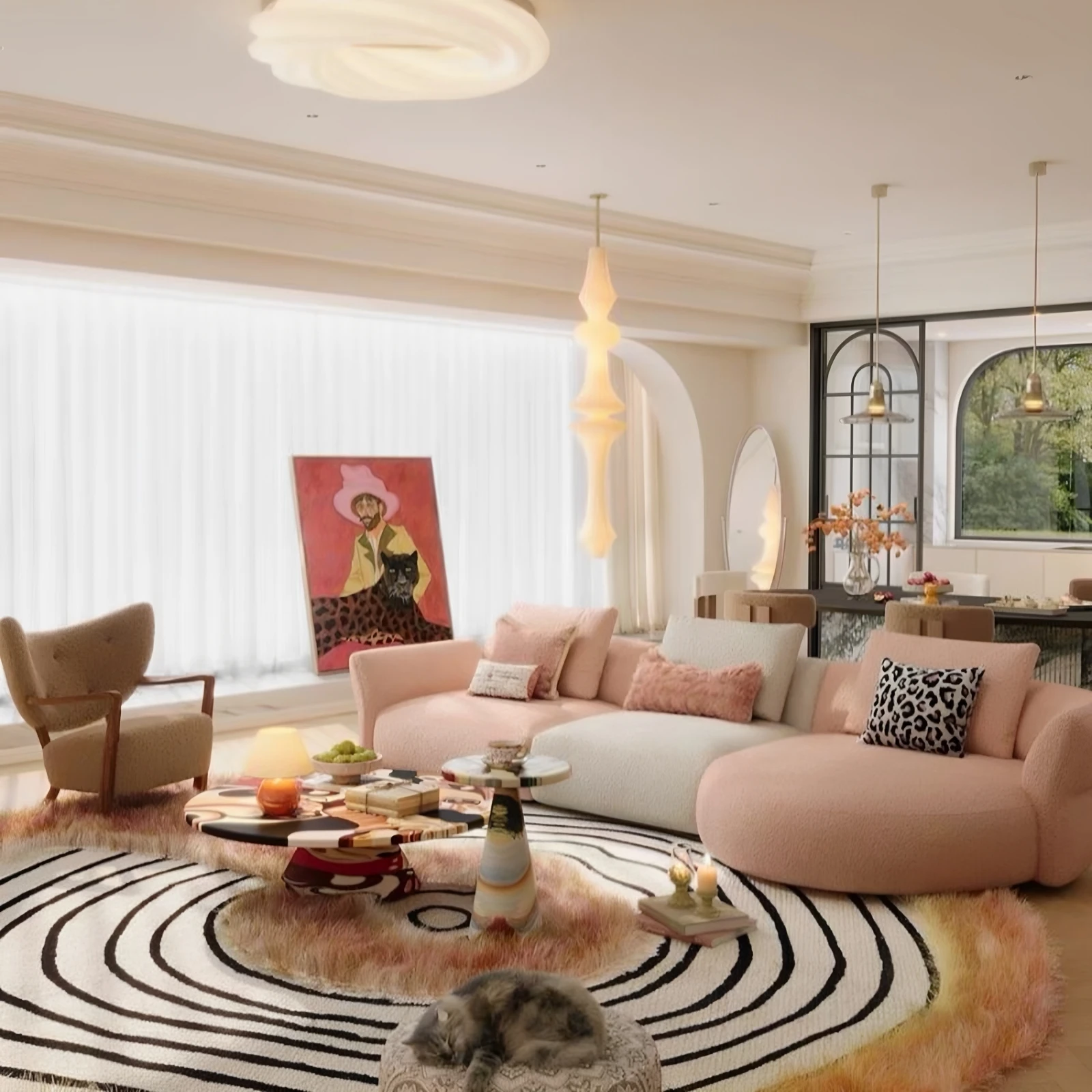 Italian light luxury cloud ear sofa French retro geometric villa large flat floor living room