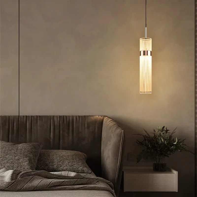 Light Luxury Bedside Chandelier Master Bedroom Modern Minimalist Nordic Fashion Background Wall Long Line Small Chandelier