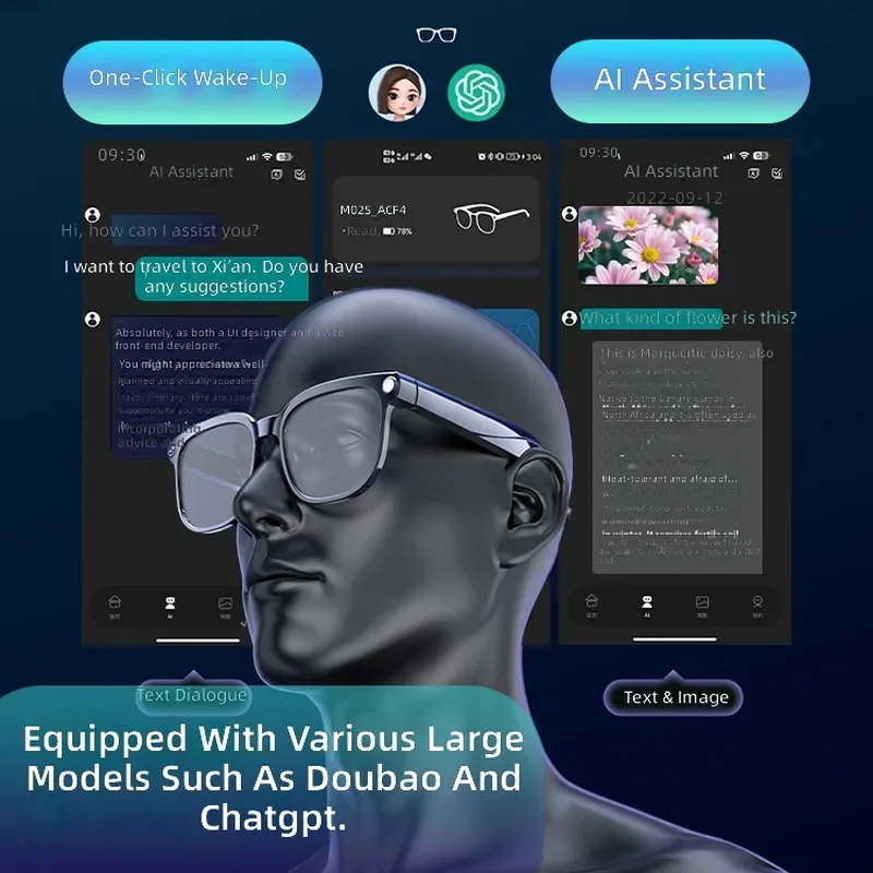 Smart Glasses 800W Camera AI Photo Recognition Voice Translation Video Recording Wearable Tech for Men Women Hands Free