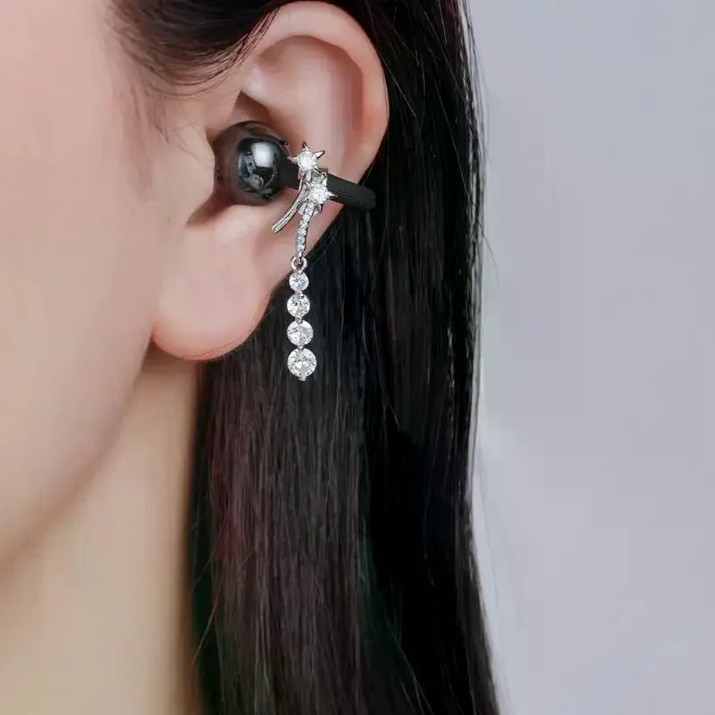 Silver Fairy Wireless Earbud Decor Clip Sparkly Cubic Zircon Dangle Star Pendant For Women Girls Daily Wear Parties Dating