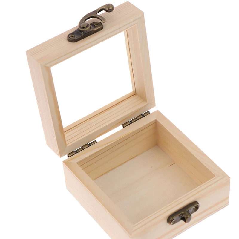 Wooden Storage Box Plain Wood With Lid Multifunction Square Hinged Craft Gift Box Wooden Jewelry Storage Organizer