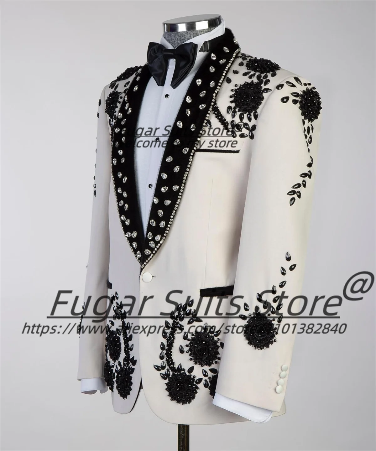 Luxuly High-end Prom Men Suits Shiny Beads Male Blazers Shawl Lapel Groom Wedding Tuxedos 2 Pieces Sets Handsome Ropa Hombre