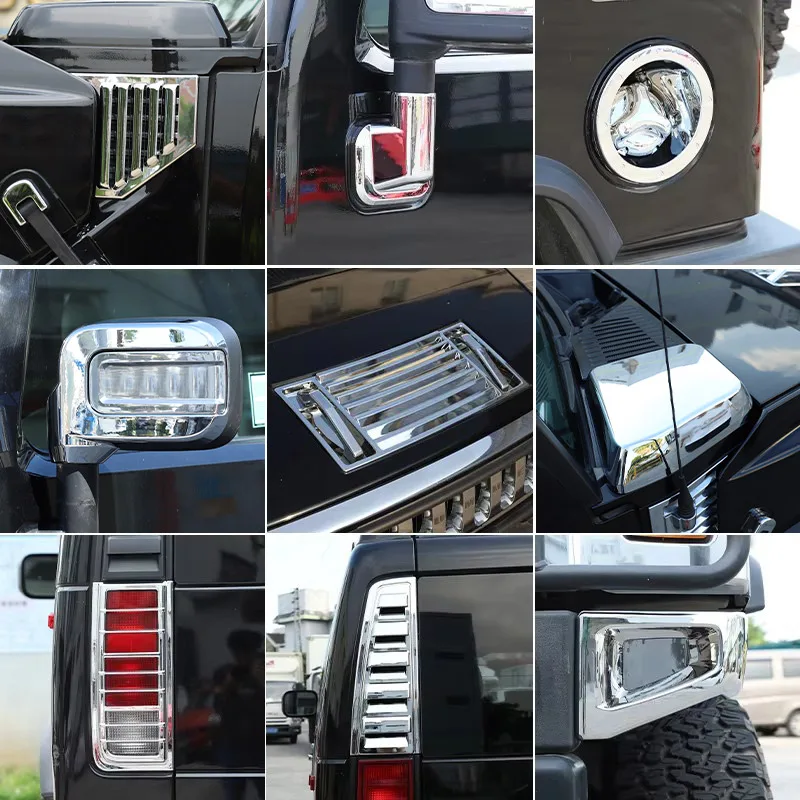 ABS مشرق الفضة ل هامر H2 2003-2009 الحرس إطار الكسوة يغطي الجانب الذيل ضوء مرآة يغطي اكسسوارات السيارات الخارجية #2
