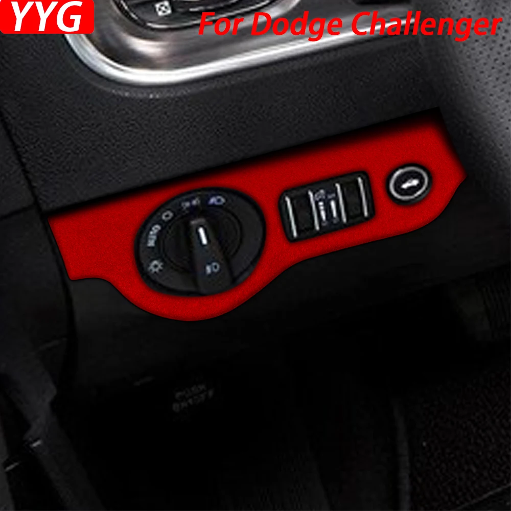 

For Dodge Challenger 2015-2020 Red Suede Headlight Switch Control Panel Decorative Cover Car Interior Modification Accessories