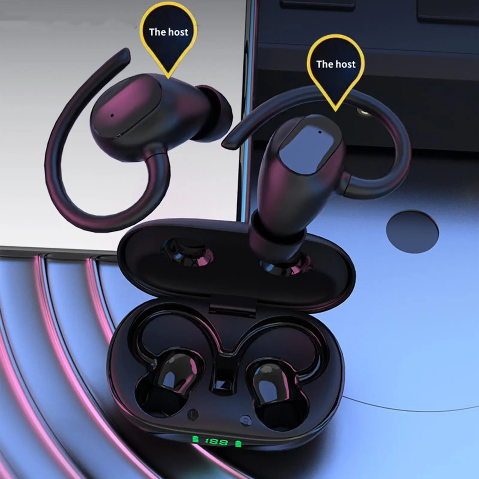 Wasserdichte kabellose Kopfhörer mit Ohrbügeln, Digitalanzeige, Musik