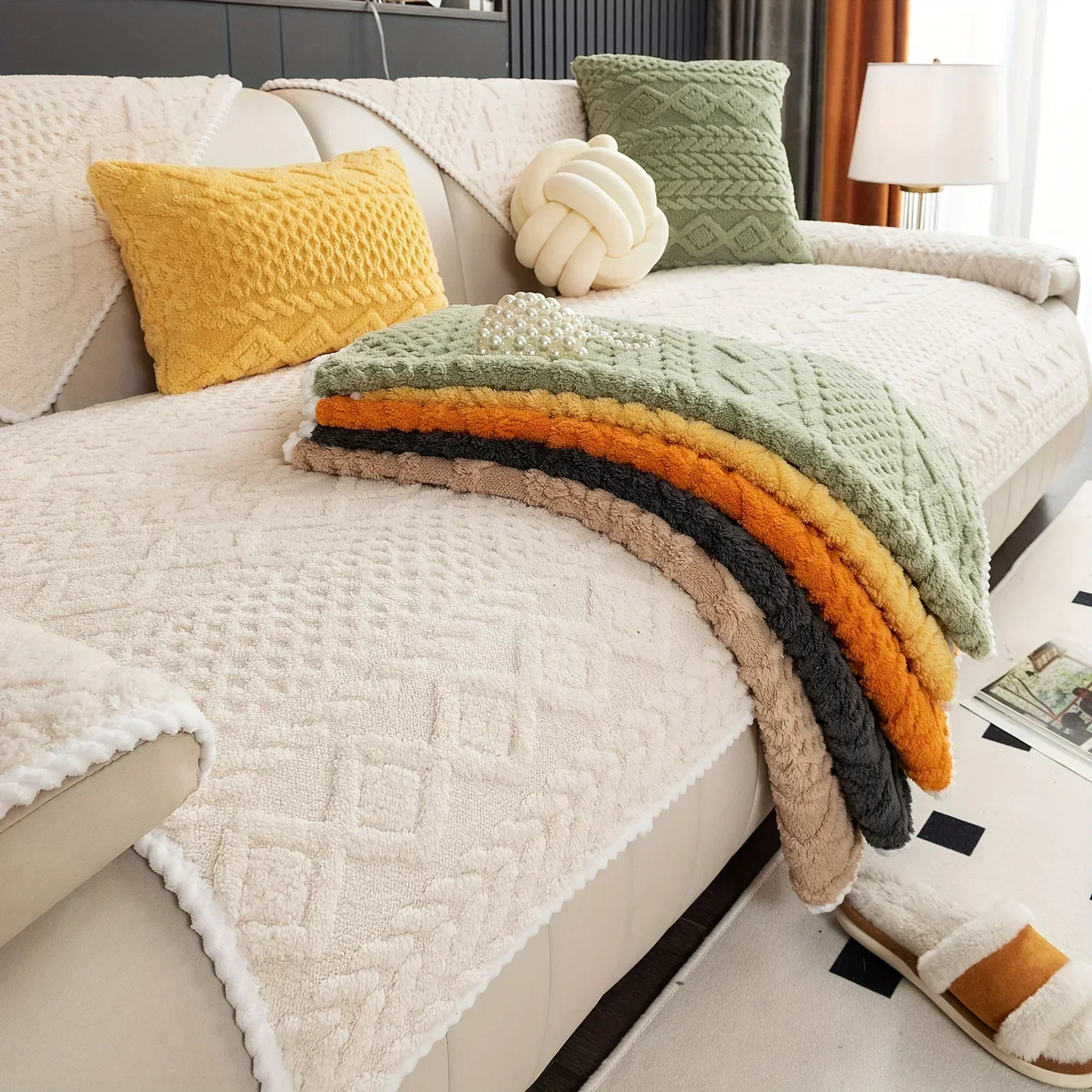1pc Sofa Slipcover Pet Dog Friendly Sofa Cover Fuzzy Non Slip Slipcover Breathable For Bedroom Office Living Room Home Decor