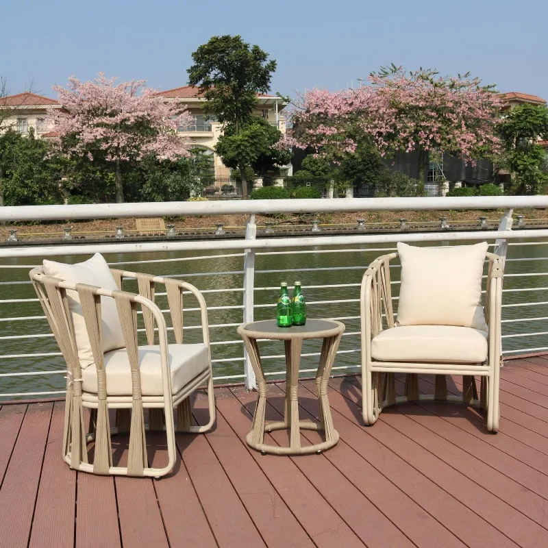 Aluminum frame rattan furniture five-piece set outdoor modern simple balcony casual imitation rattan tables and chairs