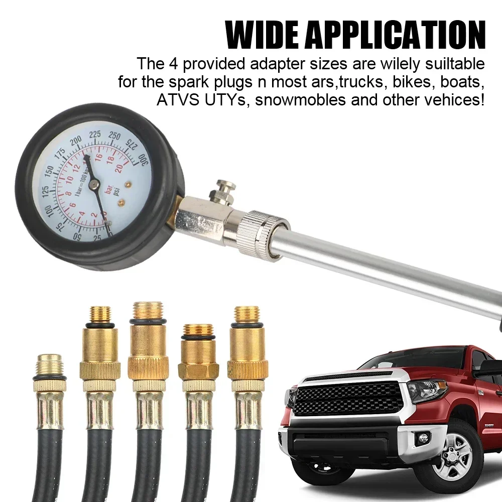 Auto Cylinder Compression Tester Kit w/M10-M18 Adapter 0-300PSI Gauge for Gasoline Engines Car Motorcycle Diagnostic Tools