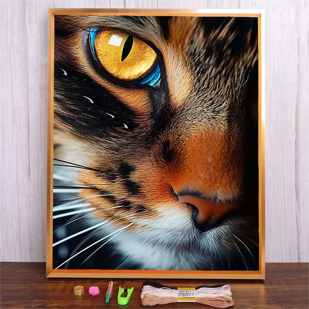

Cat Eye Full Pattern Embroidery Kit Accessories Adult Handmade Sewing Crafts Animal Printed Canvas Cross Stitch Home Decor Gift