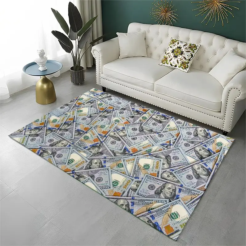 Classic Money Dollar Euro Cartoon Large Area Rug Non-slip Carpet for Bedroom Living Room Sofa Doormat Home Decor Floor Mat Gift