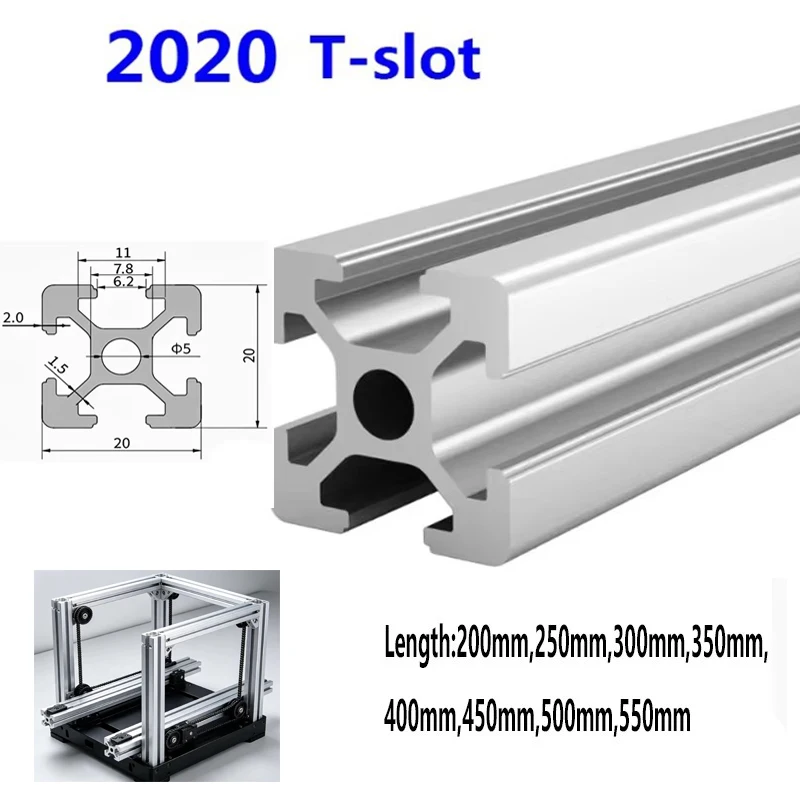 1PC 2PCS EU 2020 T-slot Aluminum Profile 200 250 300 350 400 450 500 550mm Linear Rail Extrusion CNC 3D Printer Parts