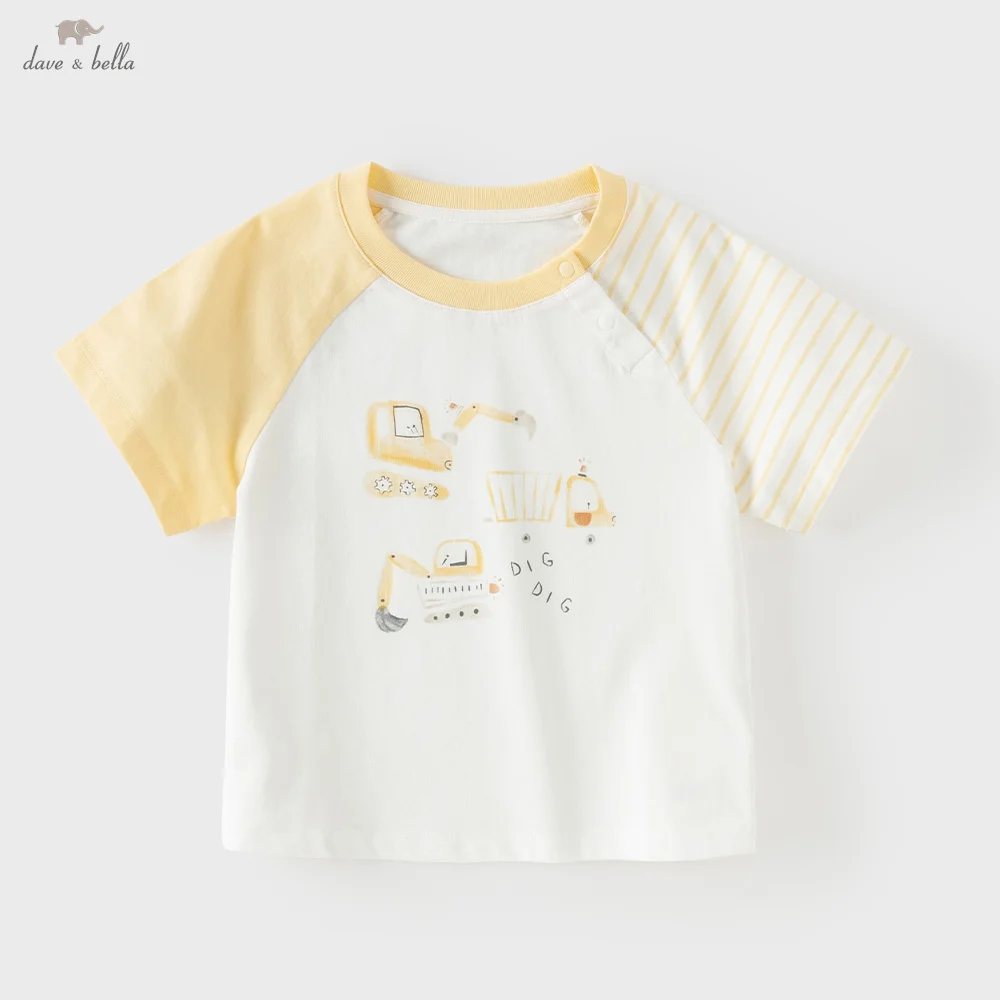 Dave Bella Boys Print T-shirt Summer Casual Pullover Pure Cotton Short Sleeve Fashion Cool Children Bottoming Top Cute DB2262351