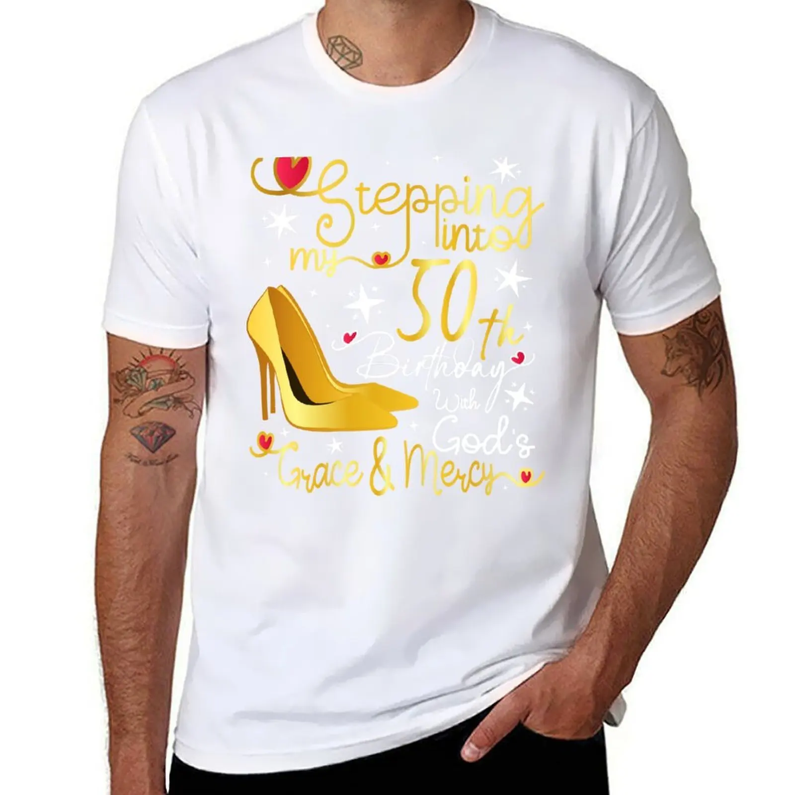 

Stepping into my 50th birthday with gods grace and mercy T-Shirt graphic t shirts for man man t shirt cotton T-Shirt