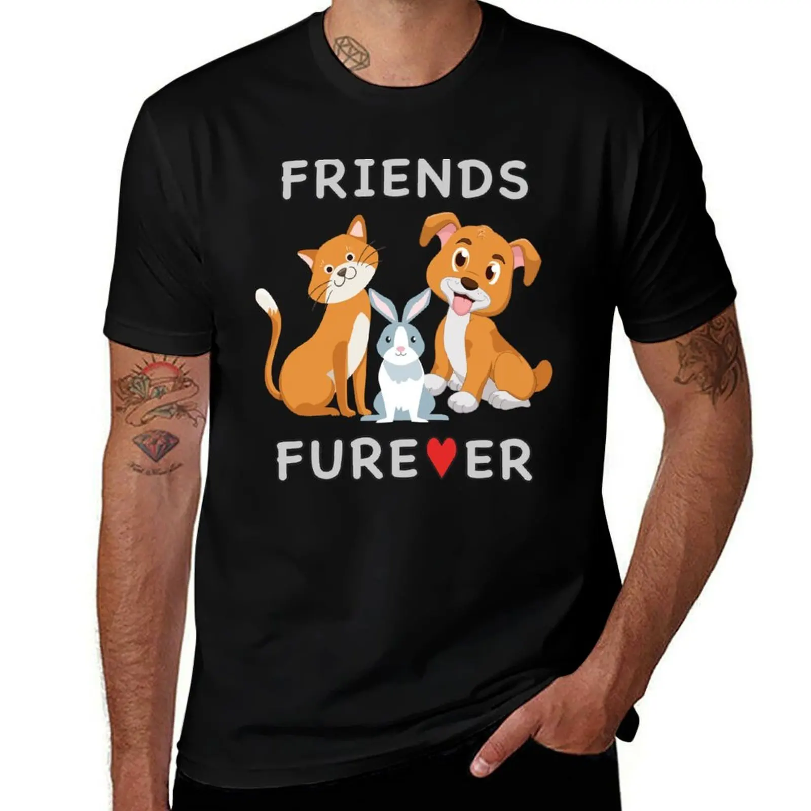 

Friends Forever BFF Dog Cat Bunny Rabbit Kids Gift. T-Shirt t shirts for man slim fit t shirt man luxury T-Shirt