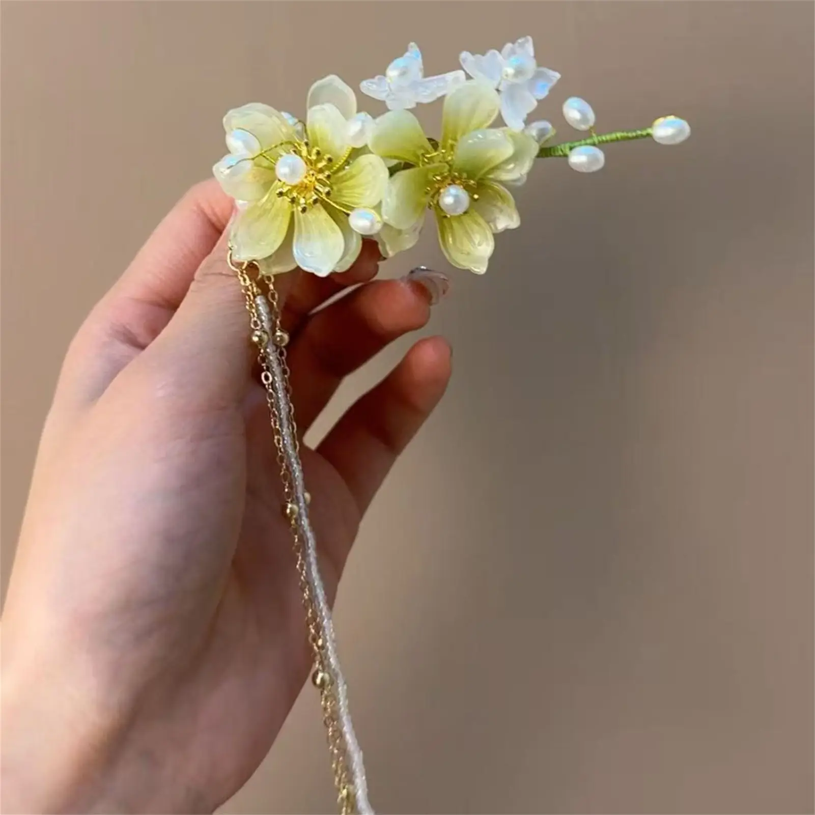 Chinese Hair Clips Vintage Hairpin Hair Accessories Flower Hanfu Headdress Tassel Pearl Barrettes Antique Wedding Hair Jewelry