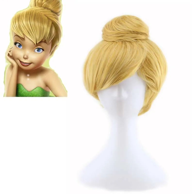 Peluca de Anime para mujer, cabello sintético de Hada de Cosplay, rubio corto, campanilla de princesa, tamaño adulto