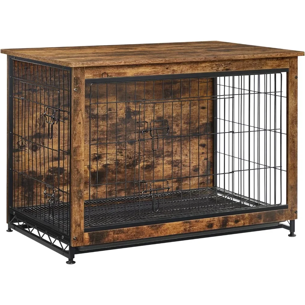 

Modern Kennel for Dogs Indoor up to 70 lb, Heavy-Duty Dog Cage with Multi-Purpose Removable Tray, Double-Door Dog House,Brown