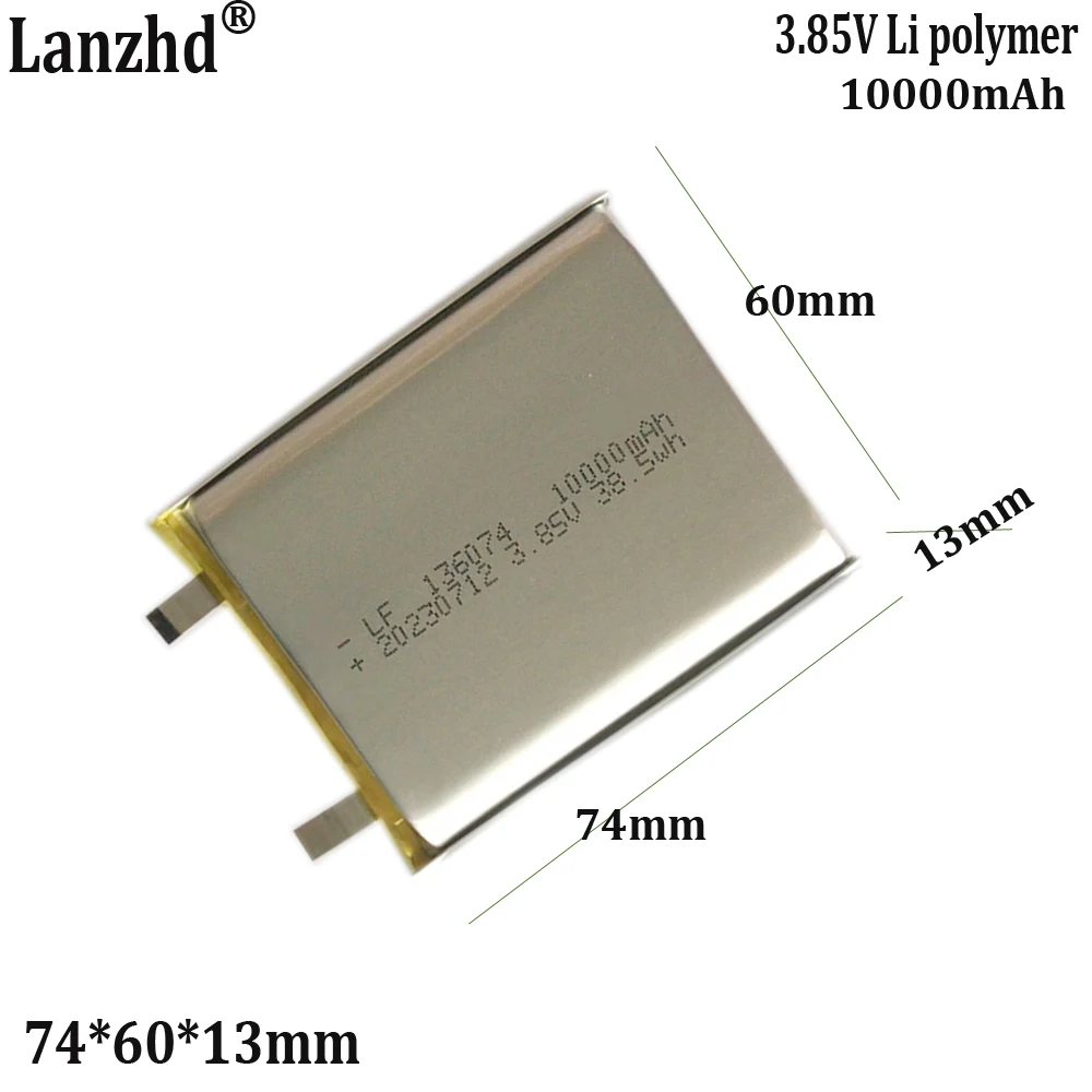 1-12pcs 3.85V Li Polymer Large Capacity 10000mAh Lithium Battery for Charging Treasure Car Power Supply 136074 74*60*13mm