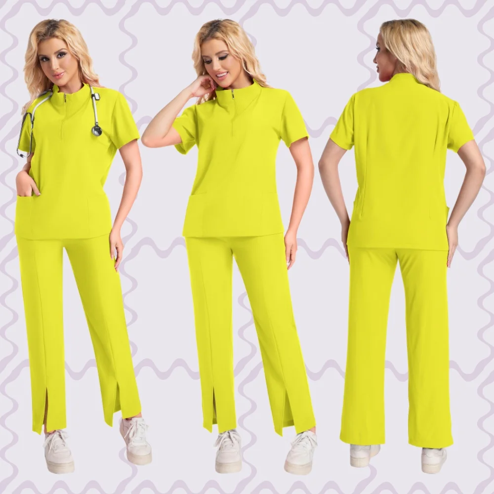 速乾性医療ユニフォーム女性医師クリニック薬局看護服無地手術美容院スクラブセット作業服