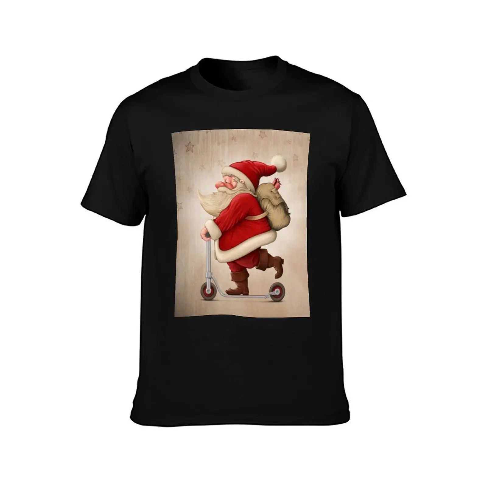 Santa Claus and the Push scooter T-Shirt Plus Size Solid Color T-Shirt