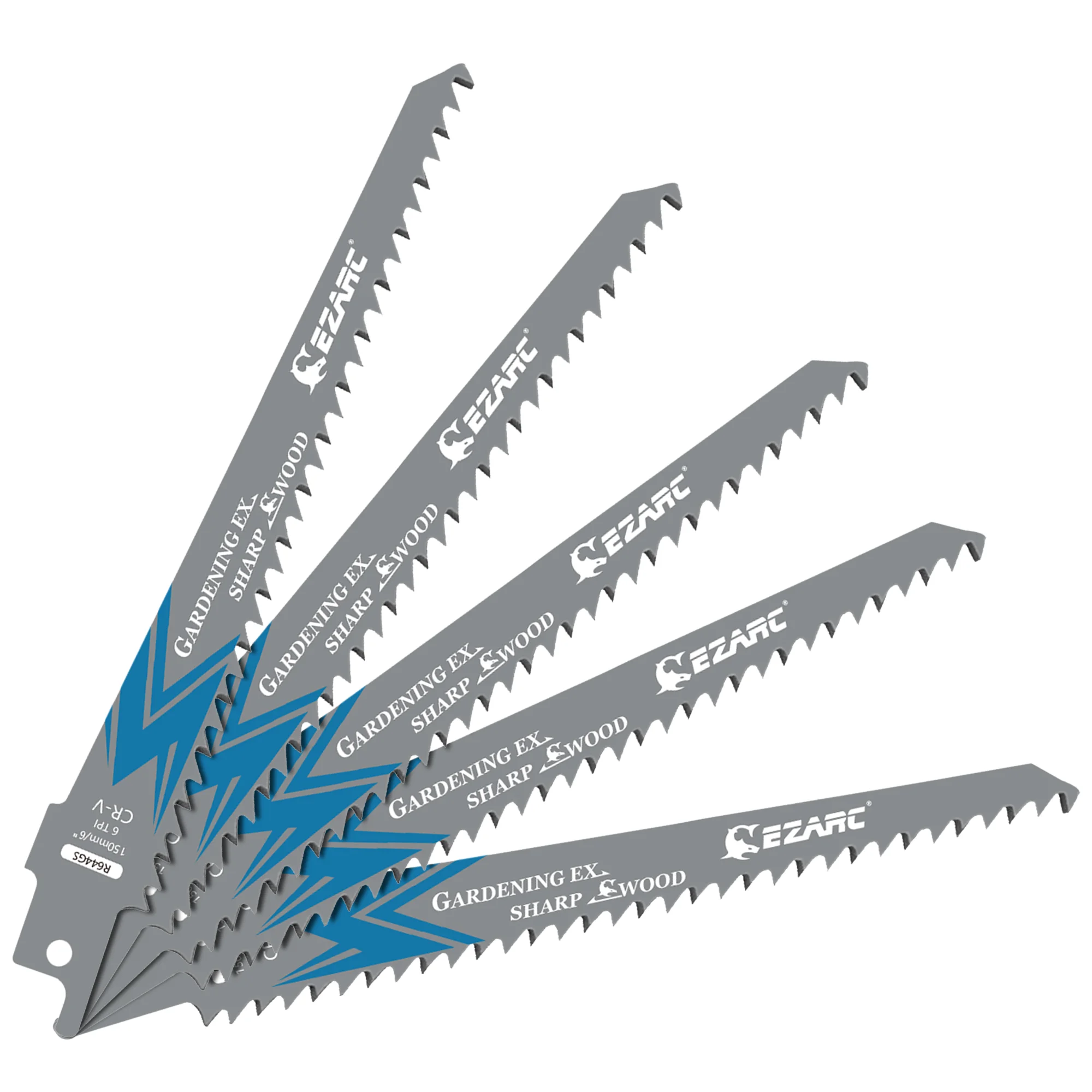 EZARC Reciprozaagbladen voor Hout Snoeien, 150mm 6TPI/225mm 5TPI CRV Grond Scherpe Tanden Zaagbladen Snijgereedschap 6'' 9''