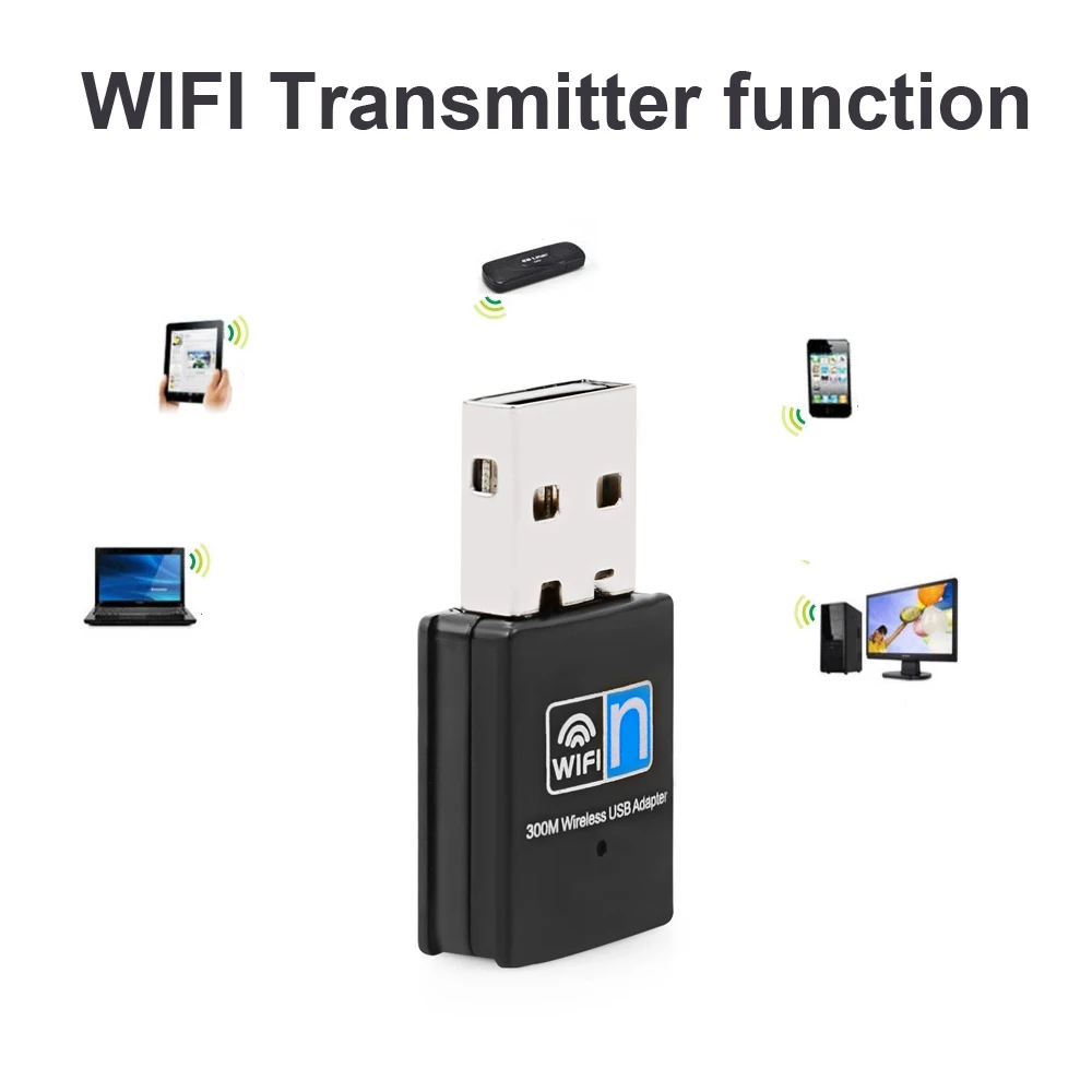 Беспроводной мини USB Wifi адаптер 802.11N 300 Мбит/с USB2.0 приемник сетевая карта для настольного ноутбука Windows 7 8 10 11