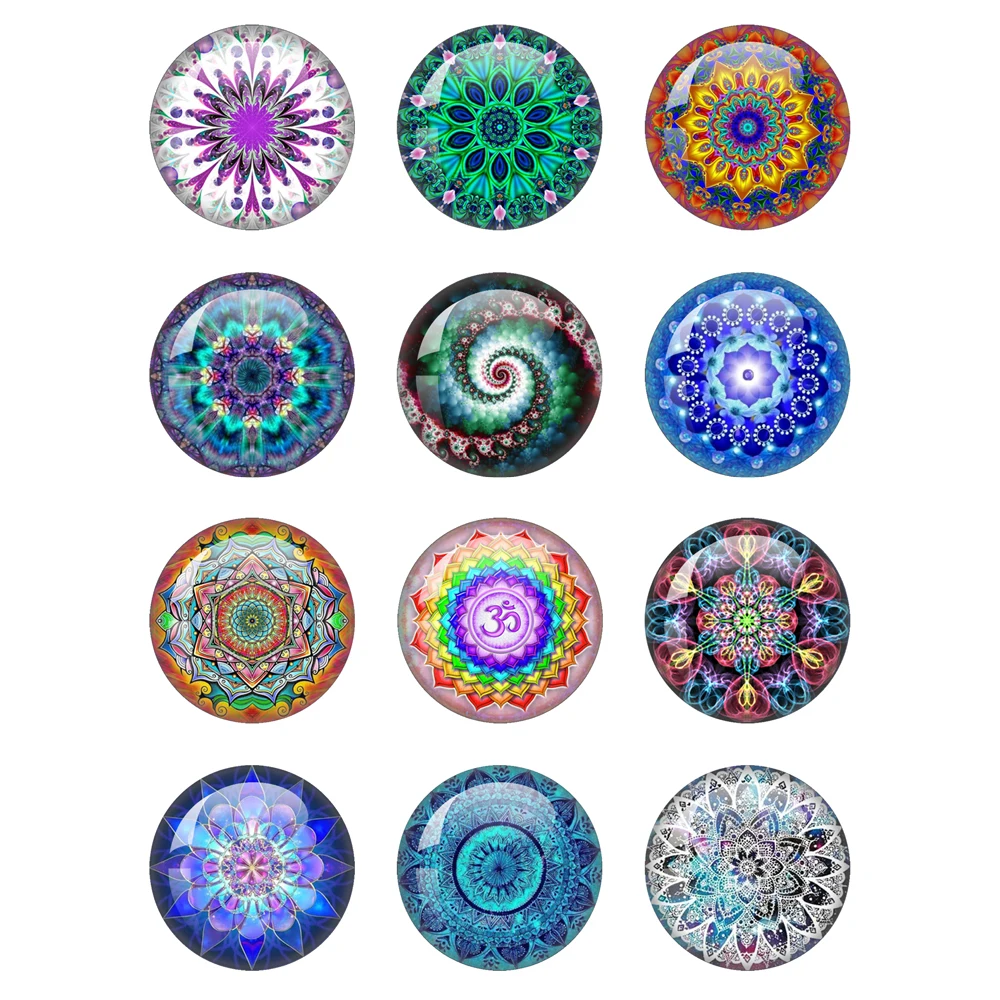 Moda kolorowe abstrakcyjne grafika z mandalą wzór 12mm/14mm/18mm/20mm/25mm okrągłe zdjęcie szkło Cabochon Demo płaskie powrót dokonywanie ustaleń