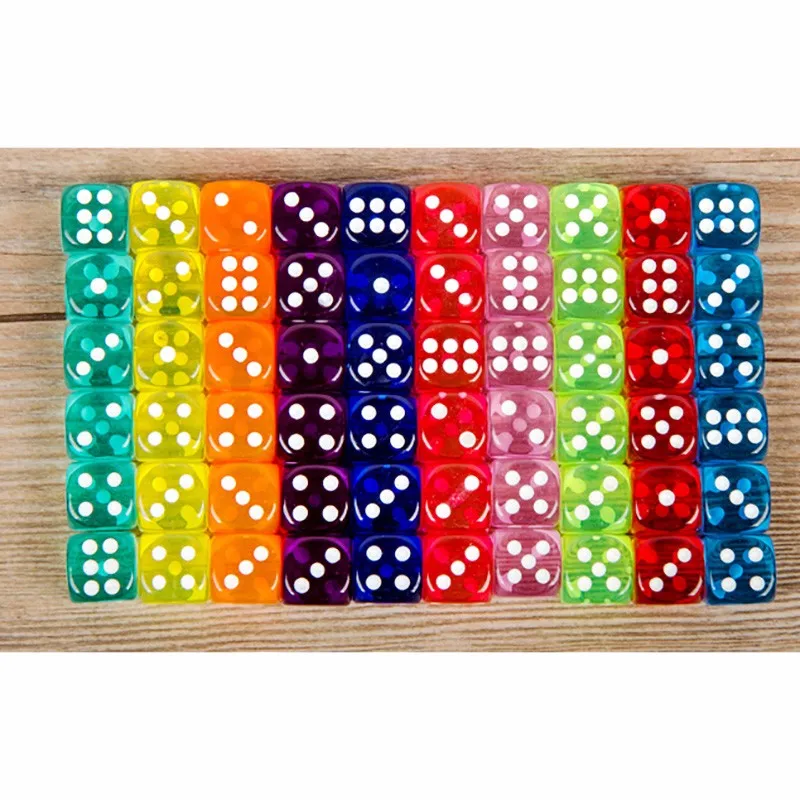 Juego de mesa portátil, dados de acrílico de esquina redonda de 14MM, cubos de juegos de azar para fiestas, 10 piezas, 6 caras, D6