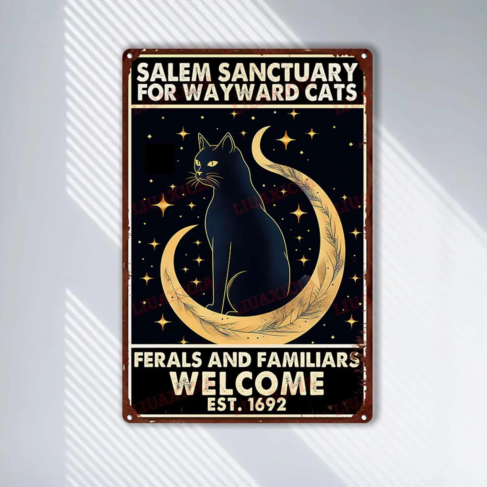 Retro Style Metal Tin Sign Salem Sanctuary For Wayward Cats Ferals And Familiars Decorative Tin Plaques for Garage Wall, Worksho