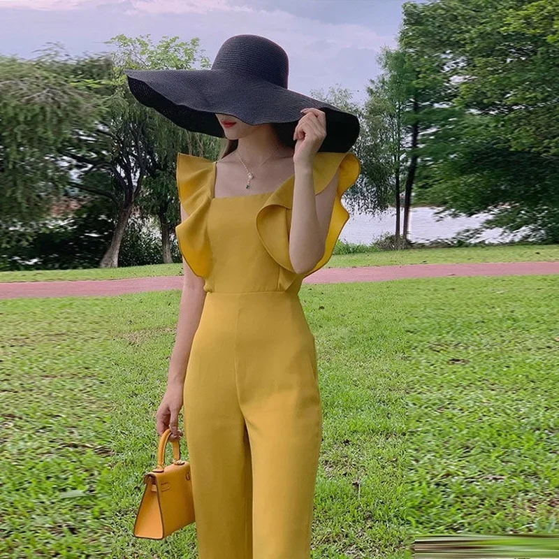 

Jumpsuits Women Slim Solid High Waist Design Retro Casual Basic All-match Holiday Mujer De Moda Korean Style Classic Elegant Ins