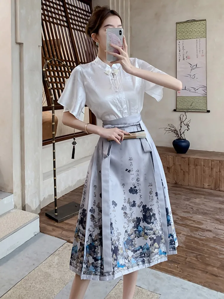

New Chinese Sle National Trend ort Hanfu Skirt Set Women's Size Summer 2025 New Arrival Eight Parts Tail Skirt