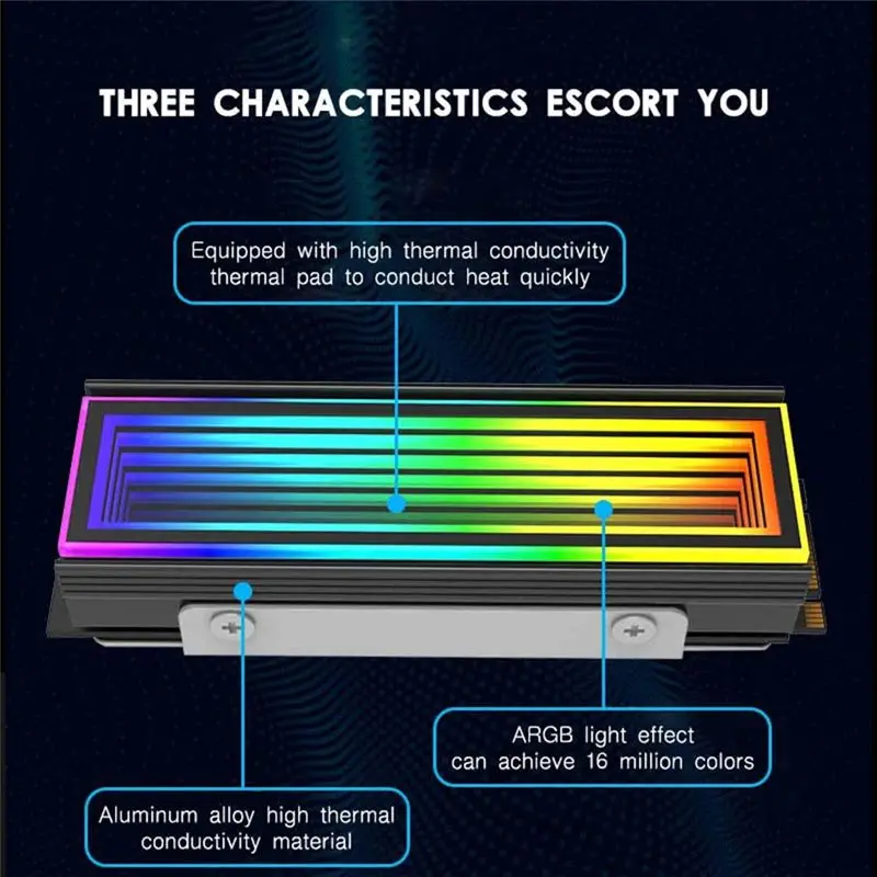 M.2 ARGB Computer Radiator PC RGB M.2 Nvme Cooler Heatsink M2 ARGB Radiator Endless Abyss Effect Black Top-Rated