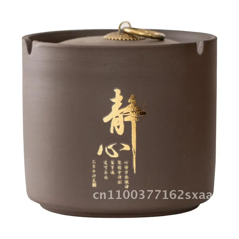 

Retro Large Capacity Ashtray with Lid Windproof Purple Clay Multifunctional for Office Home Living Room Bedroom Chinese Style