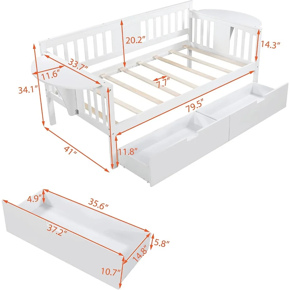 Harper & Bright Designs Twin Size Daybed with Storage Drawers, Wood Twin Daybed Frame, Dual-use Sturdy Sofa Bed for Living Room,