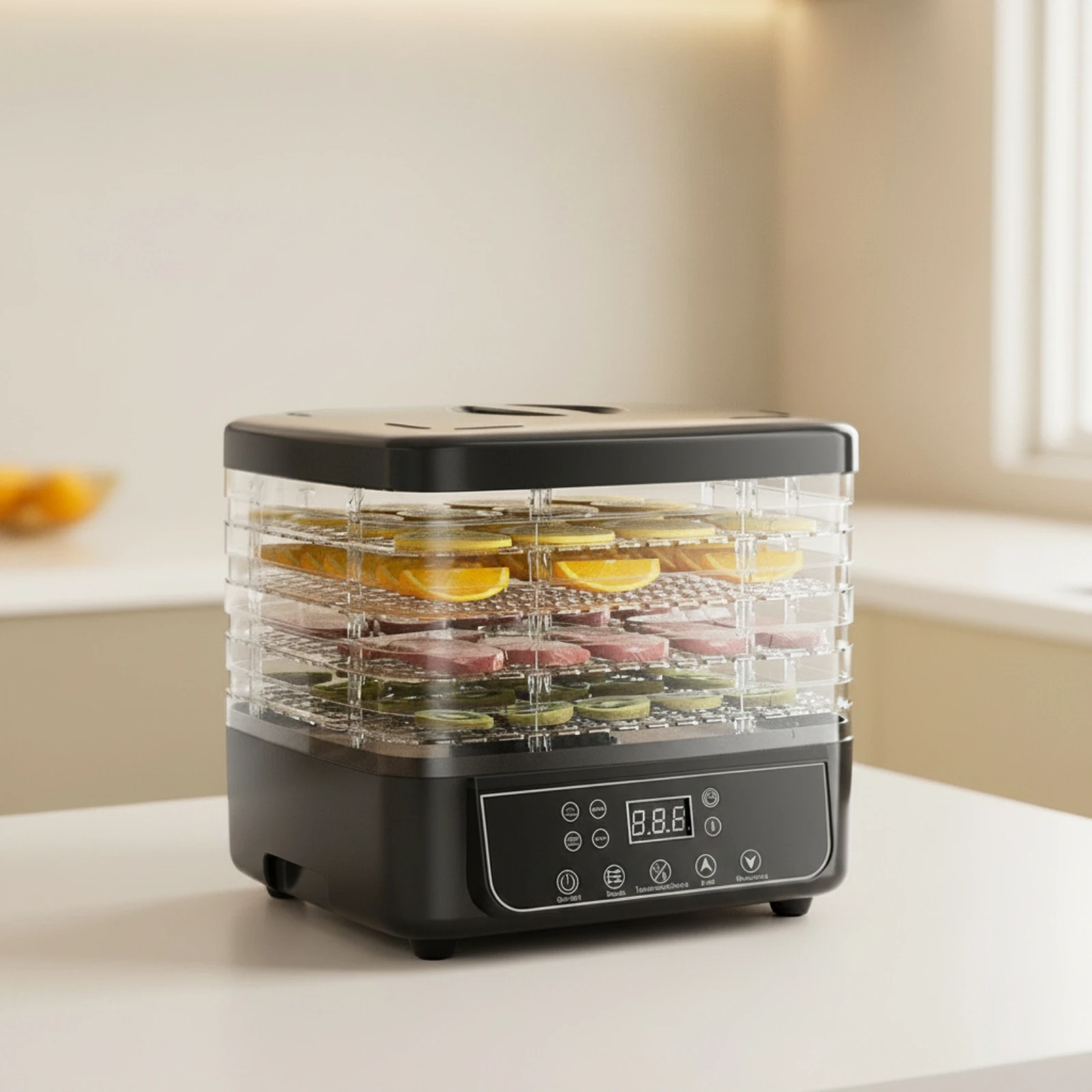 Kitchen Appliance Transparent Shelves Dehydrator with Five Drying Trays Countertop Dehydrator Digital for Home Cooks