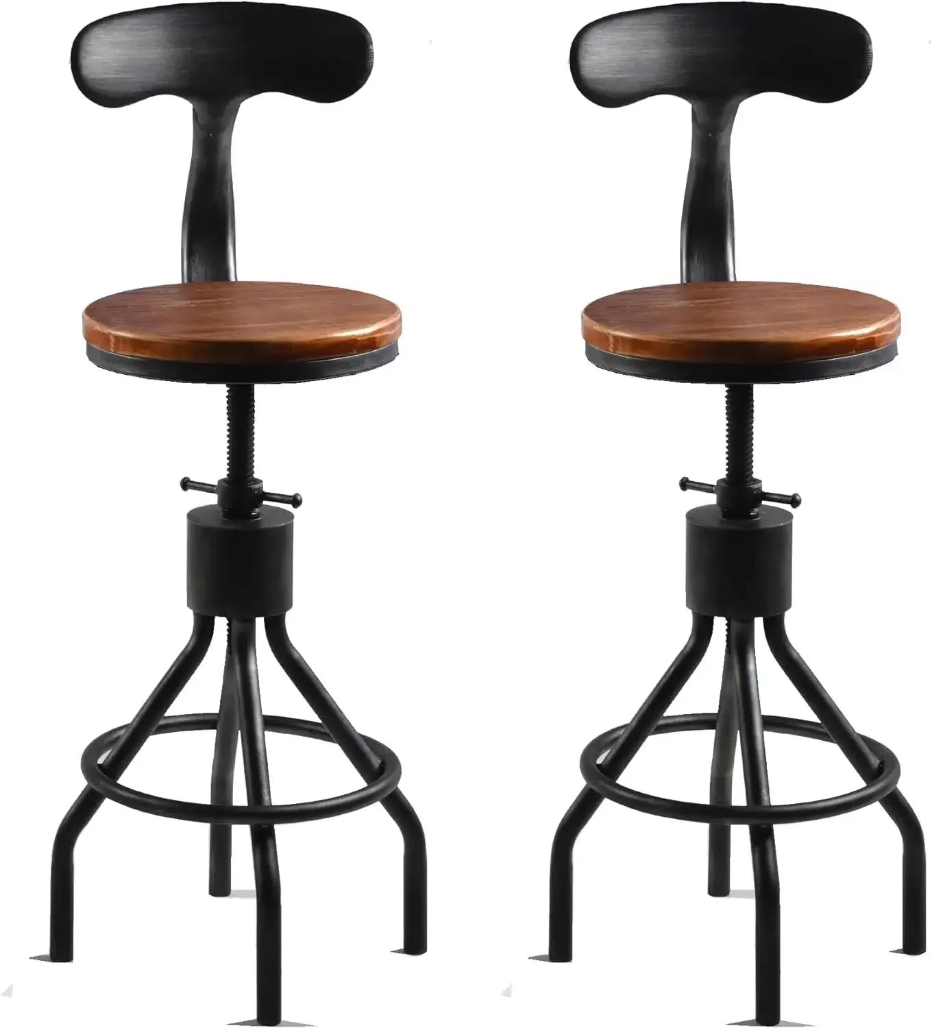 Set of 2 Rustic Industrial Bar Stool-Adjustable Metal Swivel  Top Barstools-Counter Height Extra Tall Bar  Breakfast Cafe Stool