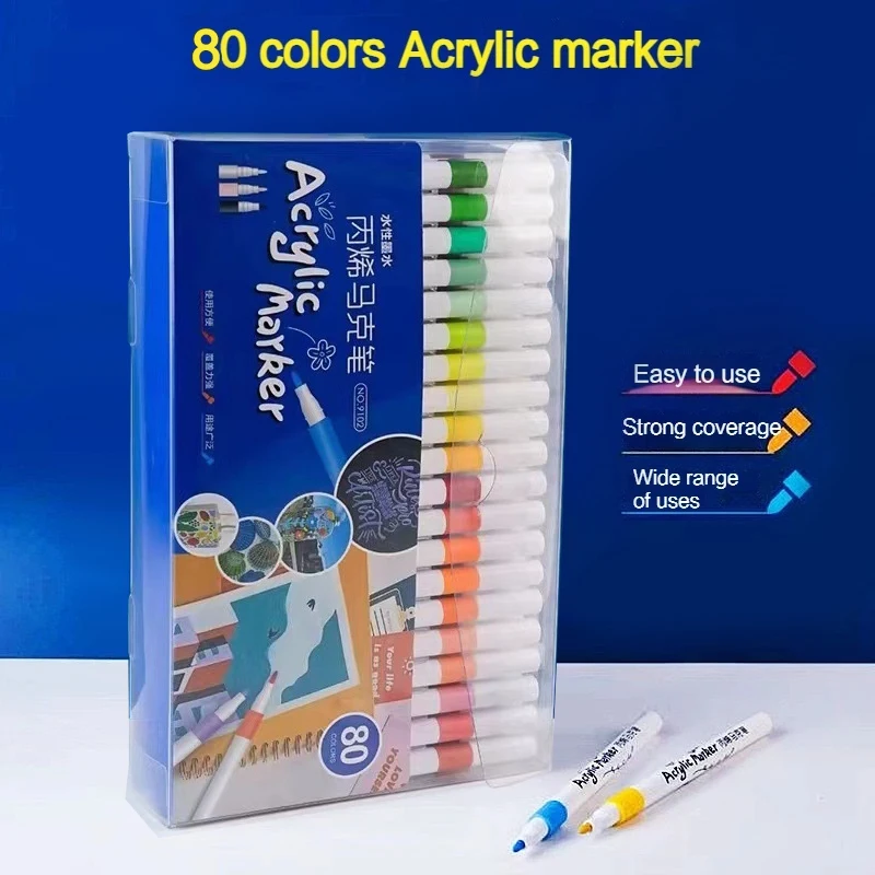 80 สีสีอะคริลิคชุดปากกา Art MARKER ปากกา DIY วาดด้วยมือ Graffiti Art ทําแก้วเซรามิคไม้ผ้าใบอุปกรณ์โรงเรียน