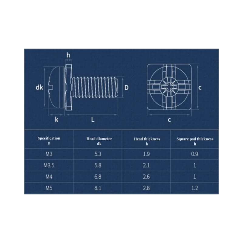 10~30pcs two combination screws with square washer Pan head cross Nickel Plated Terminal block screw pan head M3 M3.5 M4 M5