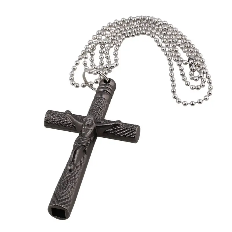 yunyun Silver Jesus for Cross Drum for Key Pendant Drum Tuner Necklace Crucifix Drum Skin Tuning for Key with Long Chain Drumme