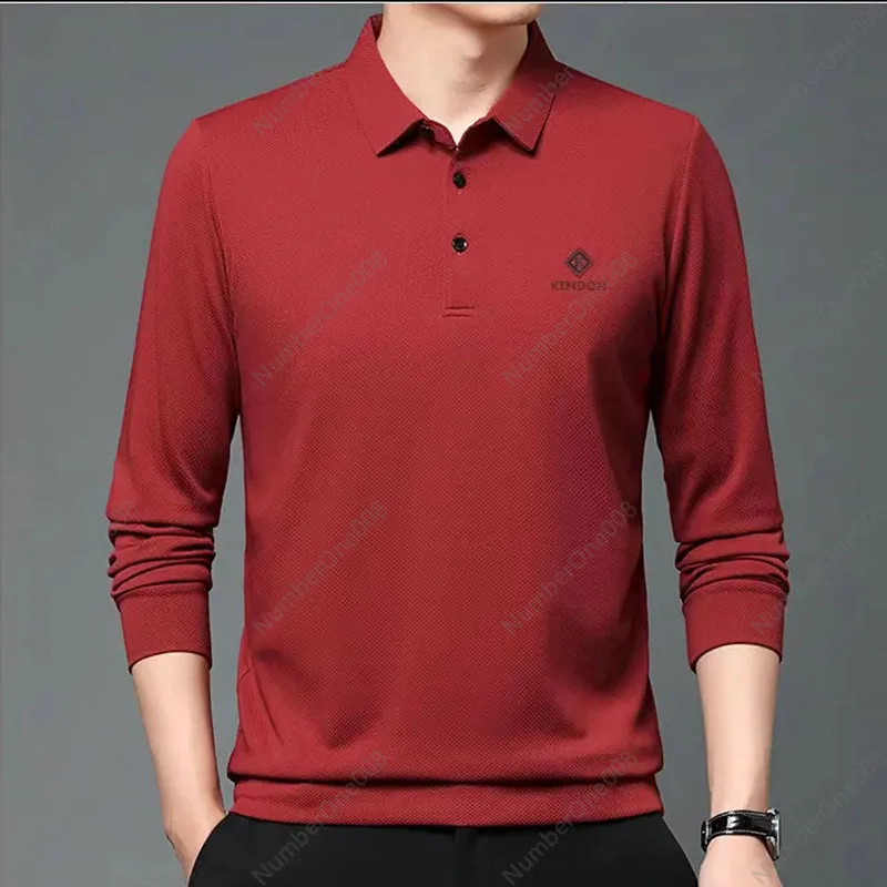 Autumn Men's Long-sleeved T-shirt Solid Color Lapel Polo Shirt Men's Top Douyin Popular One