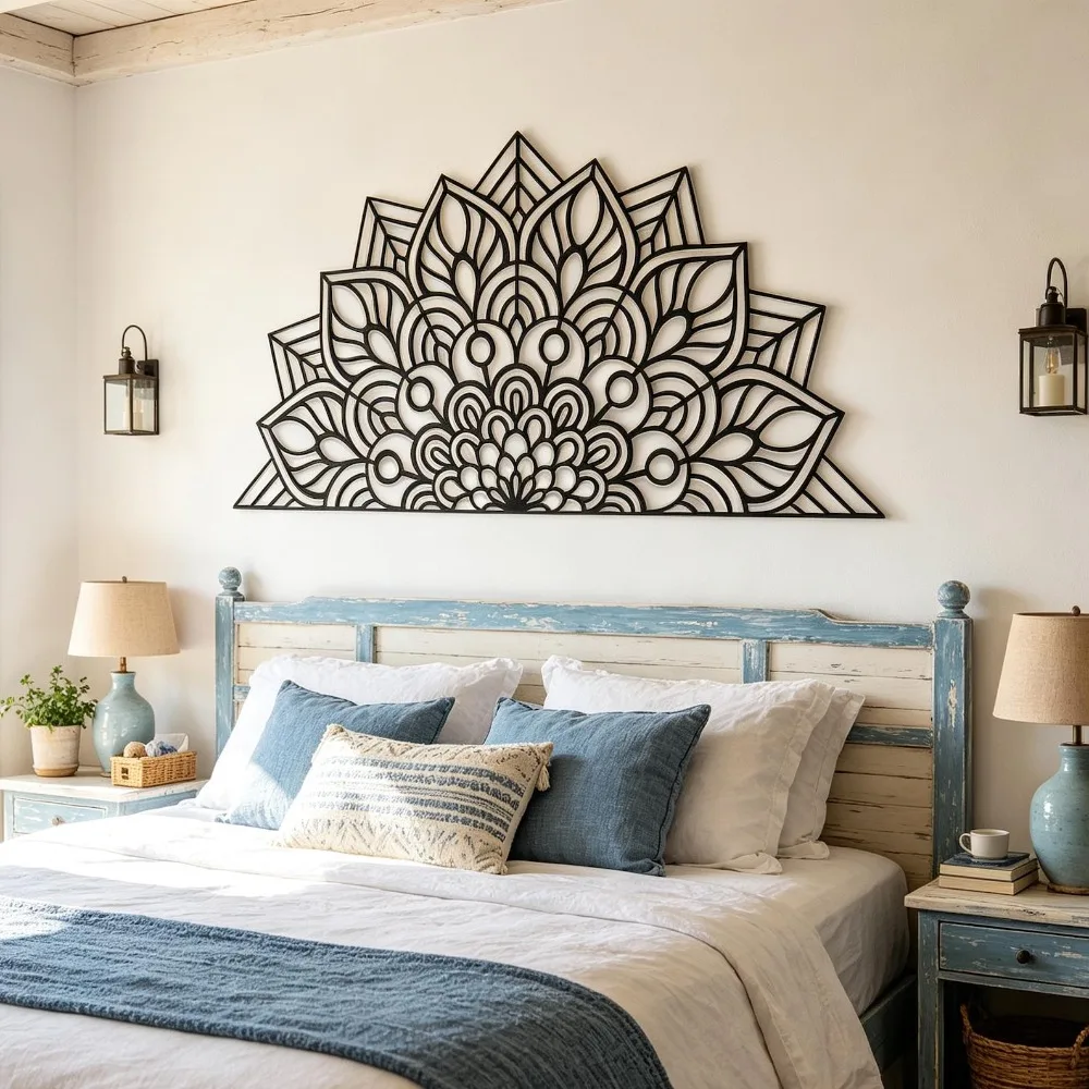 Half-Moon Mandala Metal Wall Art, Elegant Headboard Decor, Housewarming Gift for Colleague