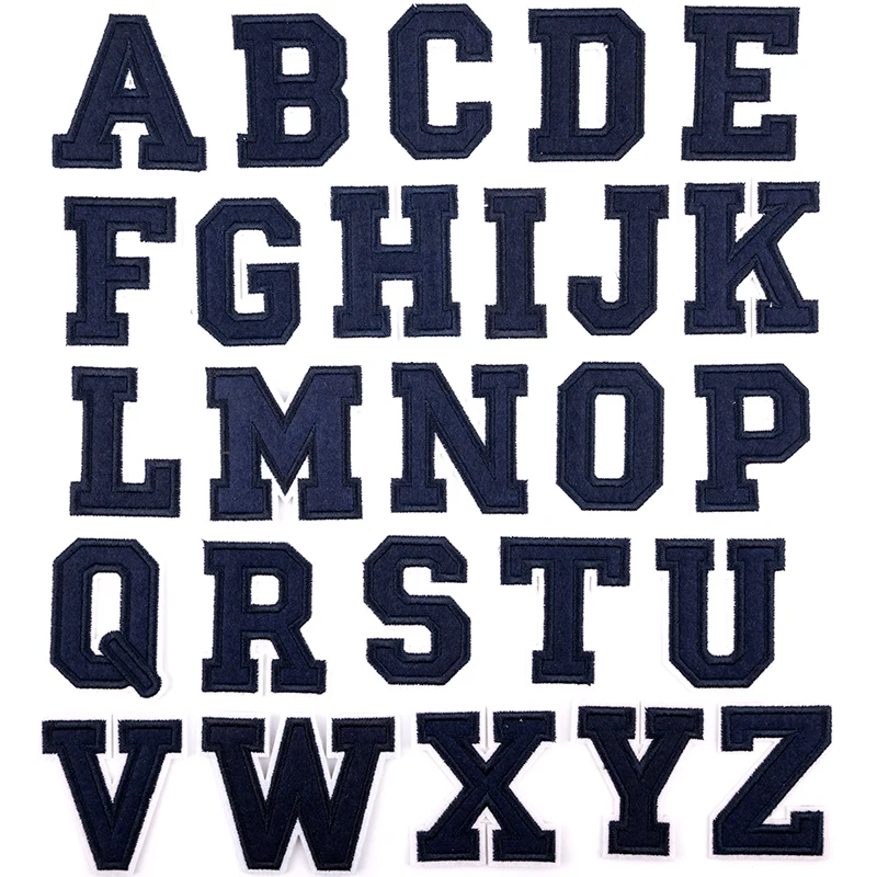 A-Z Dark Blue Letters Patches Iron on English Alphabet Appliques DIY Handmade Crafts Clothing Embroidery Name Sticker Badges