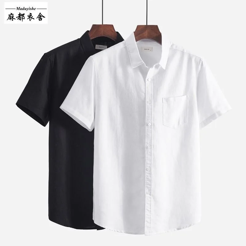 Lightweight Cotton Linen Shirt Men's Casual Half Sleeve Loose Breathable Youth Summer Fashion Standard Fit Button up Top