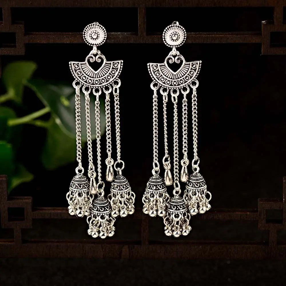 Übertriebene Boho elegante geschnitzte Totem glocken Metall indische Jhumka Tropfen Ohrringe baumeln Ohrring Ohr stecker Ohrringe Schmuck