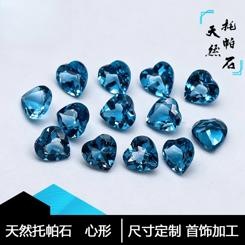 Natural London Blue Topaz Heart Faceted Loose Gemstone Love Shape For DIY Silver Gold Inlay Ring Pendant Jewelry Matching Stone
