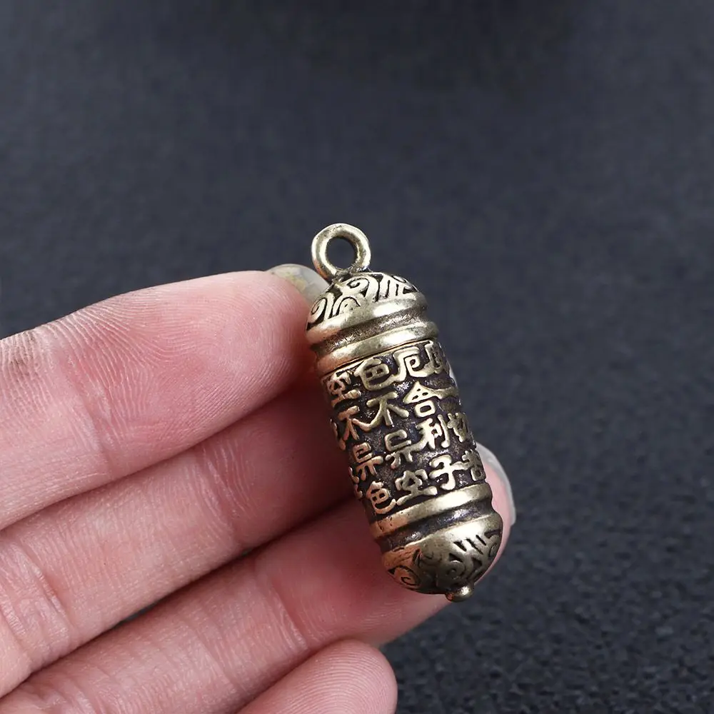 Gift Keychain Memorial Keepsake Cylindrical box Brass Buddhist Pendant Travel Pill Case Necklace Pendant Medicine Pill Box