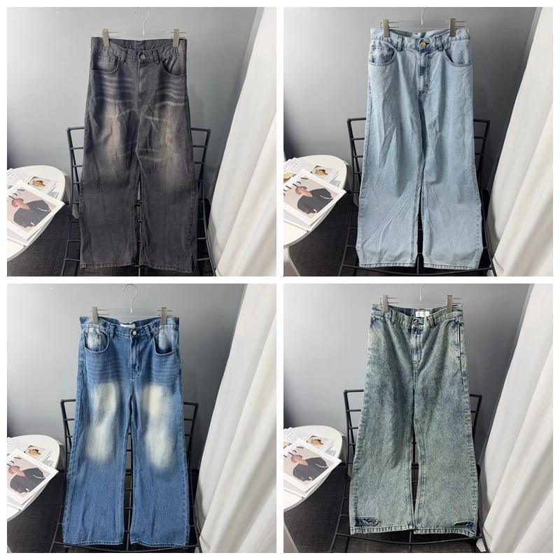 

Casual Fashionable Ladies Straight Leg Long Pants Comfortable Loose Jeans Slimming Effect Natural Waist Denim Fabric