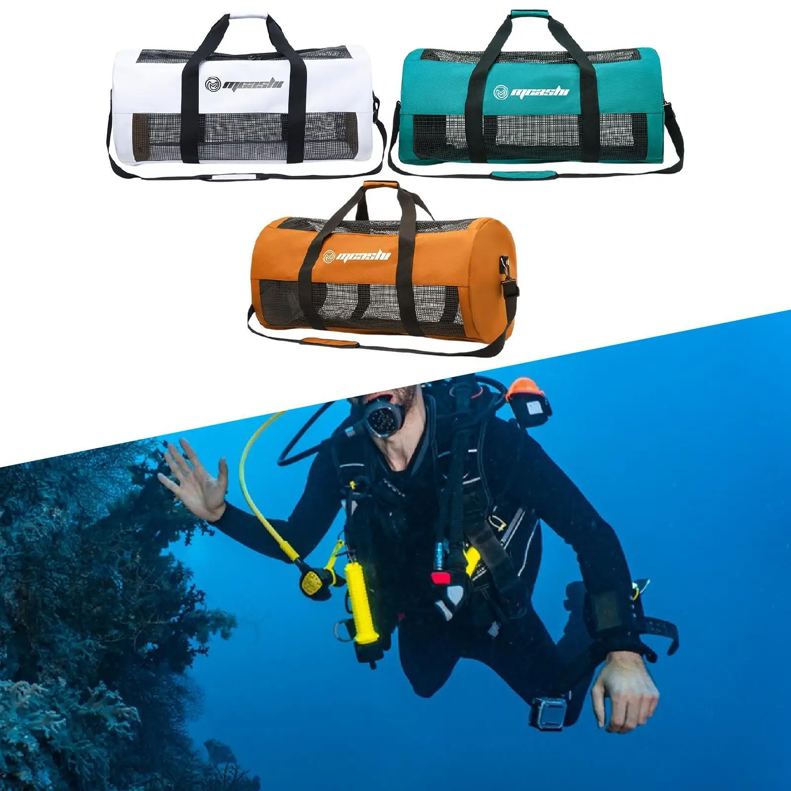 

Mesh Diving Duffle Bag Zipper Scuba Gear Bag for Rafting Kayaking Underwater