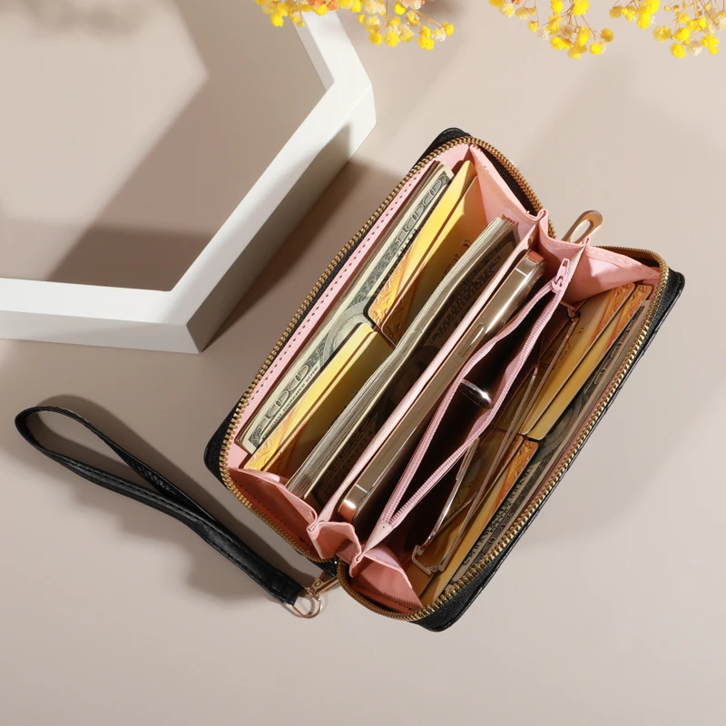 Fashion Quilted Long Wallet For Women, Zipper Around Clutch Coin Purse, Multi Card Slots Mobile Phone Bag